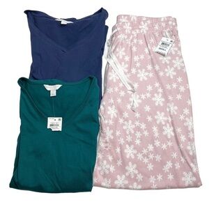 Charter Club Long Sleeve V-Neck Pajama Tops & Flannel Pants Bundle Small New